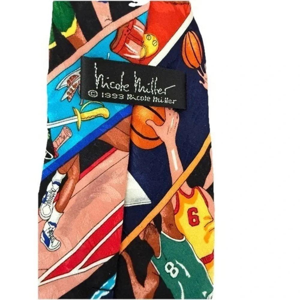 Nicole Miller 1993 Vintage‎ Basketball Silk Tie Mens Multi Color Sports Print